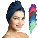 Fit-Flip Turban Cheveux Microfibre, Serviette spéciale Turban pour Le séchage Doux et Rapide, Serviette de Cheveux pour Mixte Adulte, 2 pièces, Bleu Marine