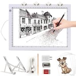 TOHETO A4 Tableau Lumineux pour Dessiner avec Support Pliable, 8000 Lux Tampon Lumineux Ultra Fin Artiste LED Tracing Light Pad Board Box for Suivi, Dessin, Tatouage, Croquis, Peinture Diamant - Blanc