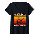 Womens Model Railroad Conductor Wagon Train Thinking About Trains V-Neck T-Shirt