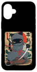 Coque pour iPhone 16 Plus Chat ninja japonais, chat noir kawaii ninja