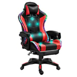 LED Lights Racing Gaming Chair for Adults with Footrest And Massage Lumbar Pillow, Swivel Height Adjustable Reclining PU Leather Video Game Chair, E-Sports Gaming Chair Big And Tall,Black red