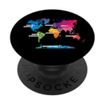 Carte Colorée Terre Pays Continent Géographie Carte Du Monde PopSockets PopGrip Adhésif