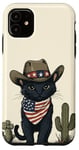 Coque pour iPhone 11 Chat noir dans des bottes de cowboy