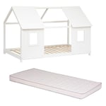 Ensemble Lit Cabane Fenêtre 90x190 + Matelas 90x190 - Atmosphera For Kids