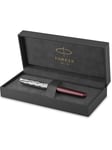 Parker Sonnet Fountain Pen | Premium Metal and Red Satin Finish with Chrome Trim | Fine 18k Gold Nib with Black Ink Cartridge | Gift Box