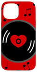 Coque pour iPhone 15 notes de musique disque vinyle album coeur rouge valentines vintage