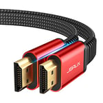 4K HDMI Cable 3M, JSAUX Flat HDMI 2.0 Cable Ultra High Speed 18Gbps Thin Lead Support 3D, UHD 4K@60Hz, 2160P, HD 1080P Video, Ethernet Compatible with Fire TV, HDTV, Apple TV, PlayStation PS4 PS3 -Red