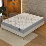 Ensemble Matelas + sommier (180 x 200cm)- Matelas Essem Ressorts ensachés & Mousse Haute Densité d’épaisseur 25cm + Sommier Bois Stable & Robuste revêtement Tissu Blanc