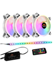 DUTZO RGB Kit 4 - 4x RGB blæsere hvid + 1x LED strip + fjernbetjening & controller - 120mm - Hvid med RGB - 24 dBA
