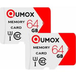 Lot de 2 Carte Mémoire Micro SD sdxc 64Go TF 64G 64GB classe 10 80Mo-s pr Samsung Huawei Xiaomi Smartphone Appareil Photo Tablette