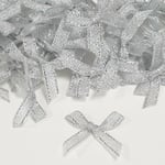 Glitzy Silver Metallic Bows 3-5cm Small-large Wedding Craft Gift Hair Ribbons