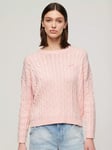 Superdry Vintage Dropped Shoulder Cable Knit Jumper, Barely Pink