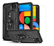 For Google Pixel 4a Case Kickstand Cover & Glass Screen Protector 