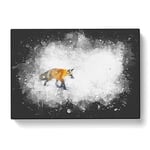 A Red Fox Alone In The Winter Paint Splash Modern Art Canvas Wall Art Print Ready to Hang, Framed Picture for Living Room Bedroom Home Office Décor, 76x50 cm (30x20 Inch)