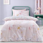 Fairytale Unicorn Duvet Cover Kids Girls Single Bed Quilt Bedding Set Blush Pink