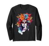 Sunflower Hippie Floral Dead Women Girl Sugar Skull Long Sleeve T-Shirt