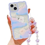 HZLFCZL Compatible avec Coque iPhone 14 avec Chaine Wave Aesthetic Mignon Motif animé Nuage Fleur Ours Lapin Cute Clear Femmes Filles Kawaii Slim Soft TPU Transparent Case for iPhone 14-Violet