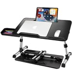 AirOpen Table de Lit pour Ordinateur Portable, Pliable, Réglable en Hauteur et Angle, Plateau de Lit avec Tiroir/Fente pour Tablette, Table pour Lit/Canapé/Sol (53 x 30 cm, Noir)