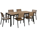 Table de Jardin et 6 Chaises en Bois Clair Synthétique et Aluminium Noir Vernio