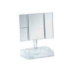 Miroir sur pied lumineux tactile à led Fanano Wenko 2X ou 3X, Espace de Rangement, 3 surfaces de miroir, Plastique, Verre, 34,5 x 39 x 16,5 cm, Blanc