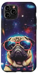 Coque pour iPhone 11 Pro Cool Space Chien Carlin avec lunettes de soleil