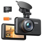 iZEEKER 4K Dash Cam Front, 2160P Car Camera with 32GB Card, Night Vision Dashcam with Loop Recording, G-Sensor Auto Lock, 24h Parking Mode, WDR 400