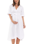 Ripe Molly Linen Blend Shirt Maternity Dress, White