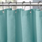 VANZAVANZU Shower Curtain for Bathroom with Metal Hooks Waffle Fabric Shower Curtain Heavy Duty Bath Curtain for Wet Room Bathtub Shower Stall, Weighted Hem, Water Resistant - 182 x 182cm (Turquoise)