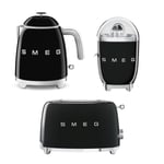 PACK SMEG Bouilloire 0.8L 1400W 3 Tasses + Grille Pain Toaster 2 Fentes 950W Noi