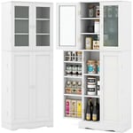 Meuble Cuisine Rangement, Buffet Cuisine 4 Portes, 10 Compartiments, 4 Étagères de Porte, Armoire Vitrine en Verre pour Salon, 60 x 31,5 x 161,5 cm