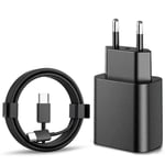 Snabb laddare 45W för Samsung USB-C + 2M USB C-kabel - EU - Svart