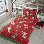 Rapport Home Rudolph and Friends Junior Toddler Duvet Cover Set, 2 pcs Kids Christmas Bedding, Polycotton, Red