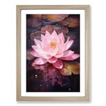 Lotus Flower Abstract No.2 Framed Wall Art Print, Ready to Hang Picture for Living Room Bedroom Home Office, Oak A2 (48 x 66 cm)