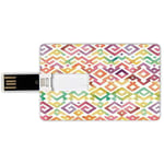 16G USB Flash Drives Credit Card Shape Watercolor Memory Stick Bank Card Style Ethnic Tribal Ornamental Pattern Twisted Lines Geometric Boho African Design,Multicolor Waterproof Pen Thumb Lovely Jump