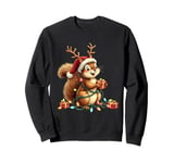 Funny Christmas Squirrel Lights Reindeer Antlers Christmas Sweatshirt