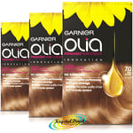 3x Garnier Olia 7.0 DARK BLONDE Permanent Hair Colour Dye No Ammonia