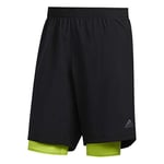 Adidas Own The Run 2n1 Sport Shorts - Black/Semi Solar Slime, Large 9"