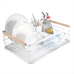 Dish Drainer With Cutlery Basket Kitchen Draining Board Rack Plastic Drip Tray