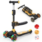 BremToy Trottinette Enfant avec Siège Pivotant à 360°, Réglage de la Hauteur en Continu, Trottinette avec Roues LED, Trottinette Pliable pour Enfants de 1 à 8 Ans, Jaune