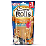 INABA Churu Rolls - Friandise pour Chat en Bâtonnet au Poulet, Enrobage au Poulet - Moelleux et Crémeux - 4 Sticks x 10g