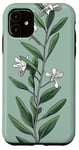 iPhone 11 Leaves Botanical Plant Line Art Sage Green Wildflower Floral Case