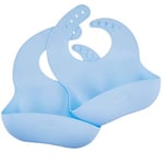 PREMYO Set de 2 Bavoir Bébé Maternelle Récupérateur - Silicone Souple Confortable Imperméable Élastique - Garçon Bleu