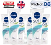 6 x NIVEA Cream Soft 75ml Tube - Soft, Smooth Skin with Lightweight Cream