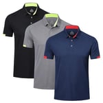 HUAKANG 3 Pack Mens Polo Shirts Short Sleeve Breathable Quick Dry Golf Polo Shirts Mens Running Sports Tee Top Gym Workout Polo T Shirts-0506-Black Grey Navy-2XL