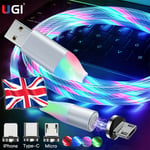 Uk Led Flowing Magnetic Usb Charger Fast Charging Cable For Ios Type C Android