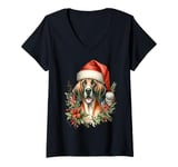 Womens Christmas Hanoverian Scenthound Dog Watercolor Artwork V-Neck T-Shirt