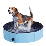 PawHut Foldable Dog Paddling Pool Pet Cat Swimming Pool Indoor/Outdoor Collapsible Summer Bathing Tub Shower Tub Puppy Washer (Φ80 × 20H cm, Blue), D01-003BU