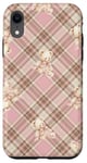 Coque pour iPhone XR Adorable ours en peluche Coquette Rose Plaid doux Fille Vintage