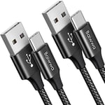 Baiwwa 2Pack USB C Charger Cable 1m USB-A to USB-C 3A Fast Charging Braided Lead Compatible with Samsung Galaxy A53 A54 A13 A15, S10 S20 S24 S22 S23 Plus, and More Type-C -Black