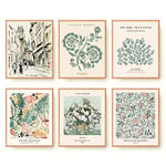 Sage Green Matisse Wall Art Prints Set of 6 Canvas Vintage Eclectic Aesthetic Abstract Gallery Floral Van Gogh William Morris Flower Market for Bedroom Living Room Decor (8"x10" UNFRAMED)